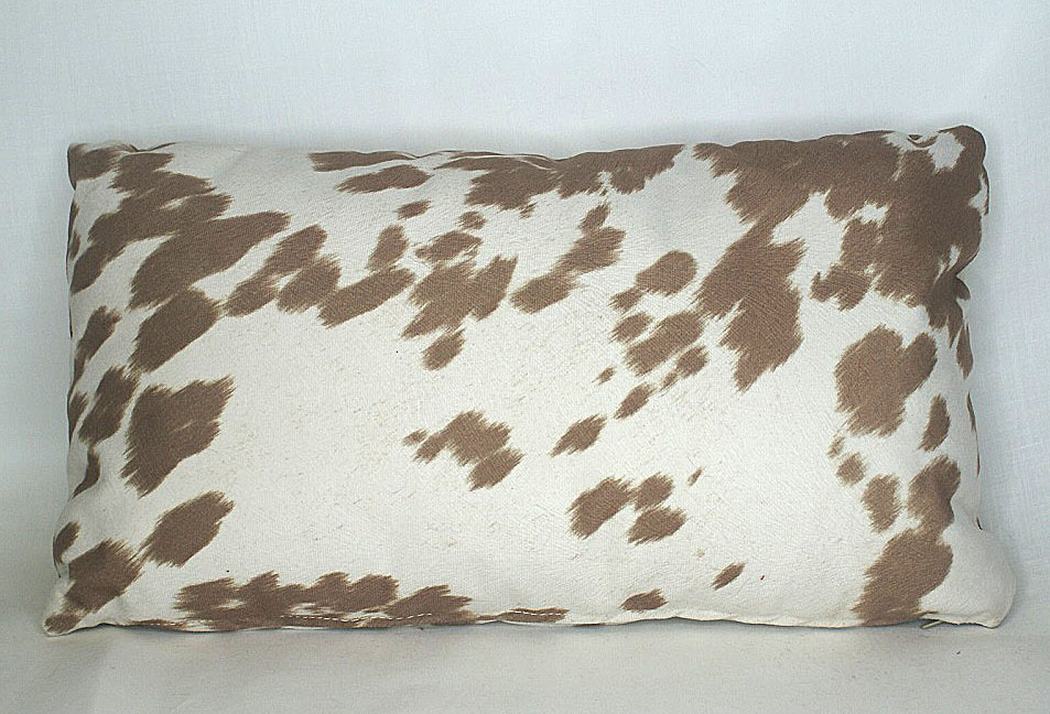 TWO rectangle cowhide beige brown black white rectangle lumbar pillows western gallery