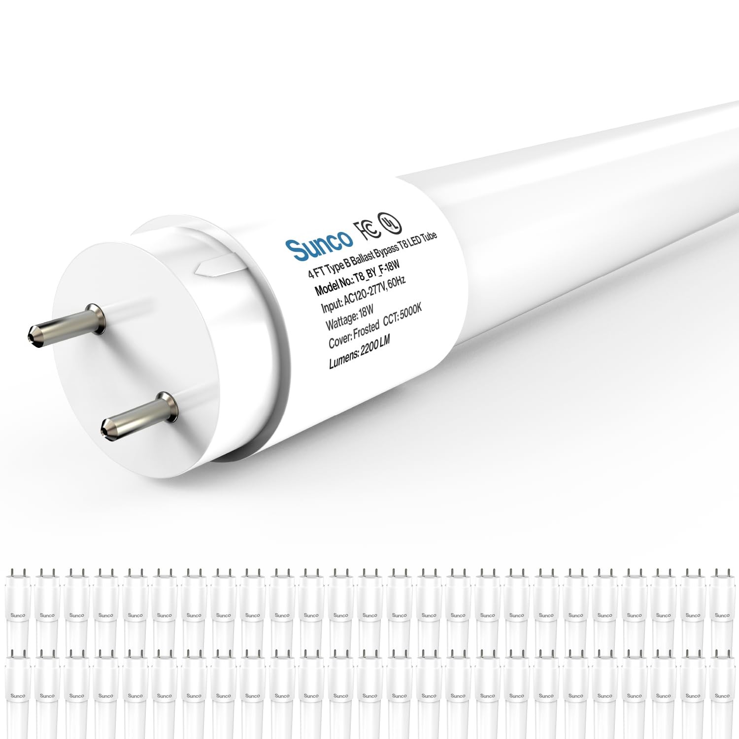 Sunco 50 Pack 4FT T8 LED Bulbs 18W 5000K Daylight - Ballast Bypass UL gallery