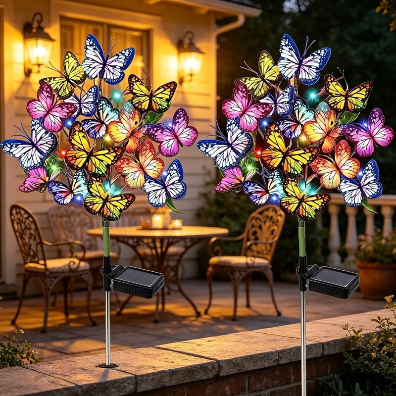 2PC Butterfly Solar Stake Flower Lights Outdoor Garden landscape Lamp Waterproof gallery
