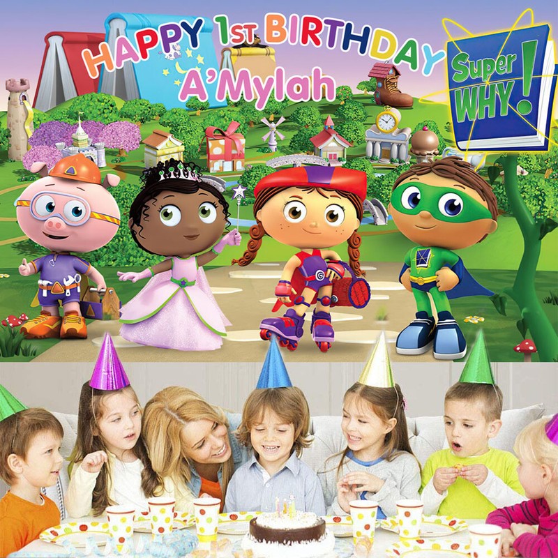 Super Why Personalised Custom Party Supplies Birthday Backdrop Vinyl 5x3ft gallery
