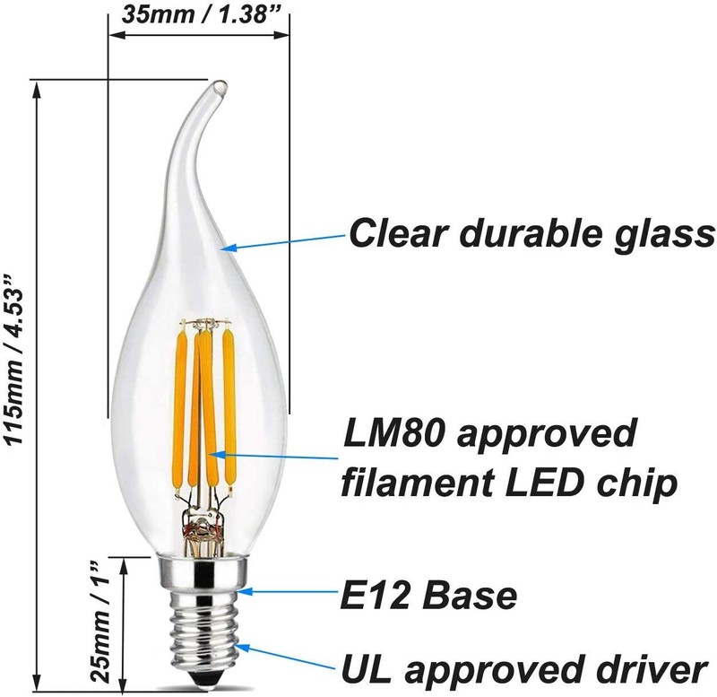 BRIMAX Dimmable E12 LED Candle Light Bulbs C35T 2700K Chandelier Bulbs, 12 Pack gallery