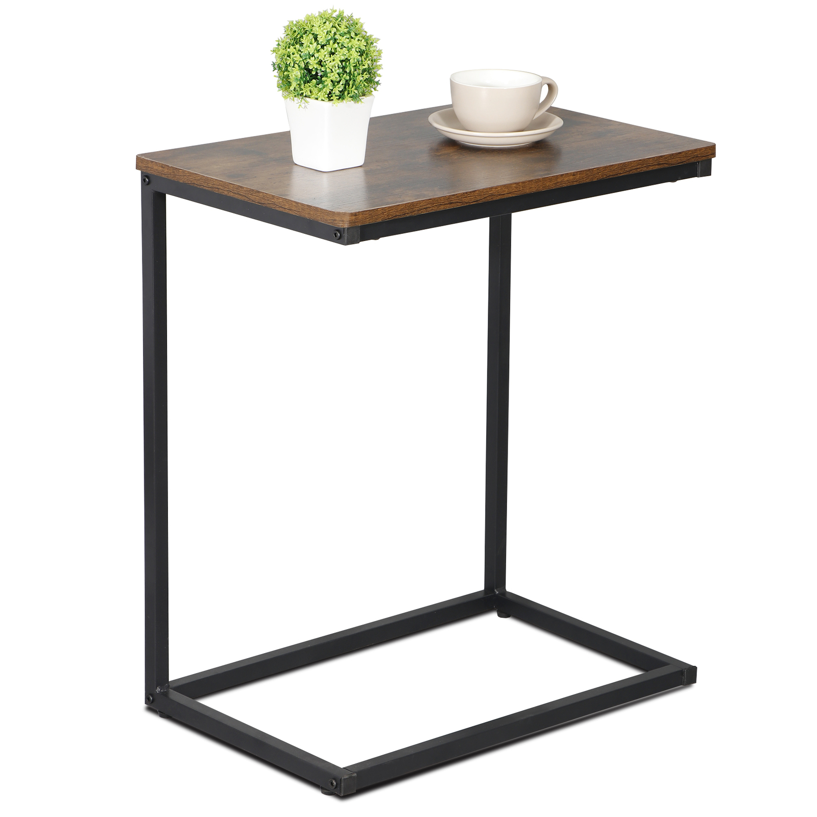 C Shaped Side Table End Table for Sofa Bed and Couch w/ Metal Frame Rectangular gallery