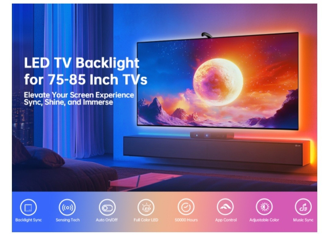 TV Lights That Change with Screen, 18ft Cuttable LED Backlight for 75-85 Inch... gallery