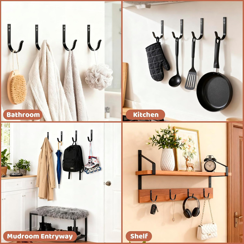 Wall Hooks for Hanging, Large Coat Hooks Wall Mount, Heavy Duty Screw in Metal H gallery