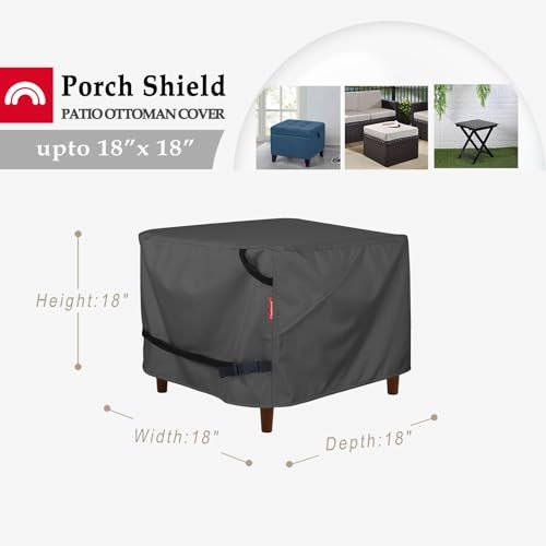 Patio Ottoman Cover - Waterproof Outdoor Square 18L x 18W x 18H inch Black gallery