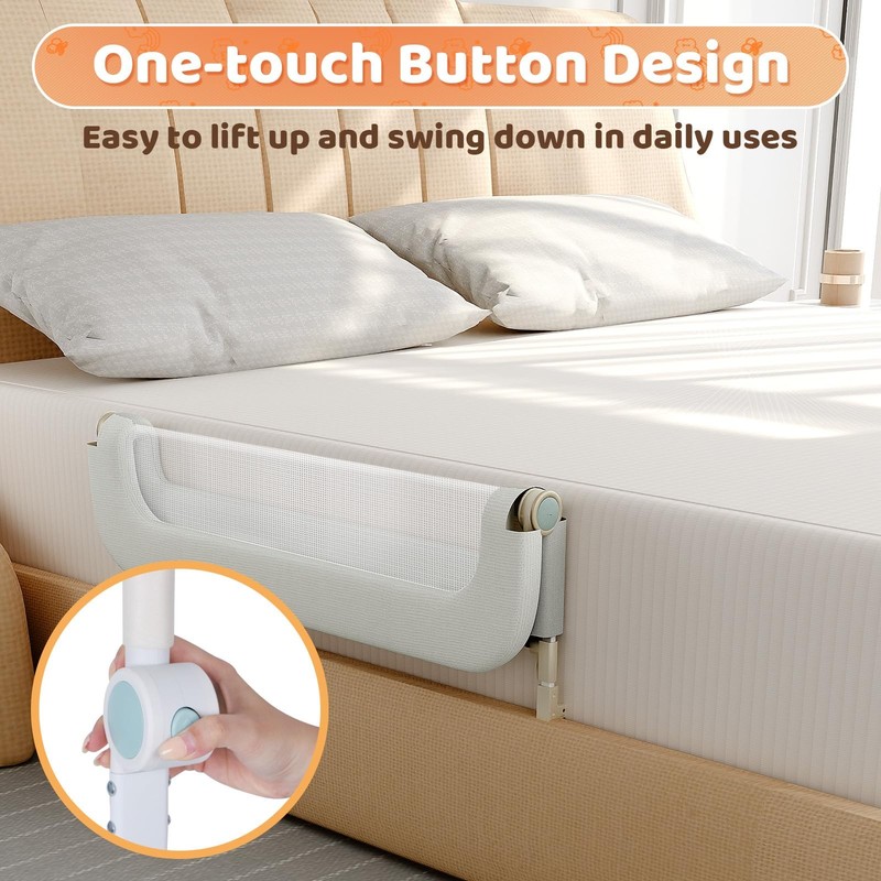 omzer Bed Guard Rail for Toddlers - 32inch Folding 32 inches, White With Grey gallery
