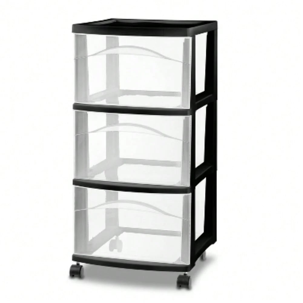 Clear 3 Drawer Storage Cart Rolling Plastic Organizer Medium Home Office gallery