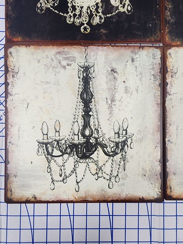 Four Creative Co-Op Distressed Black White Chandelier Metal Signs Decor 12 X 12 gallery