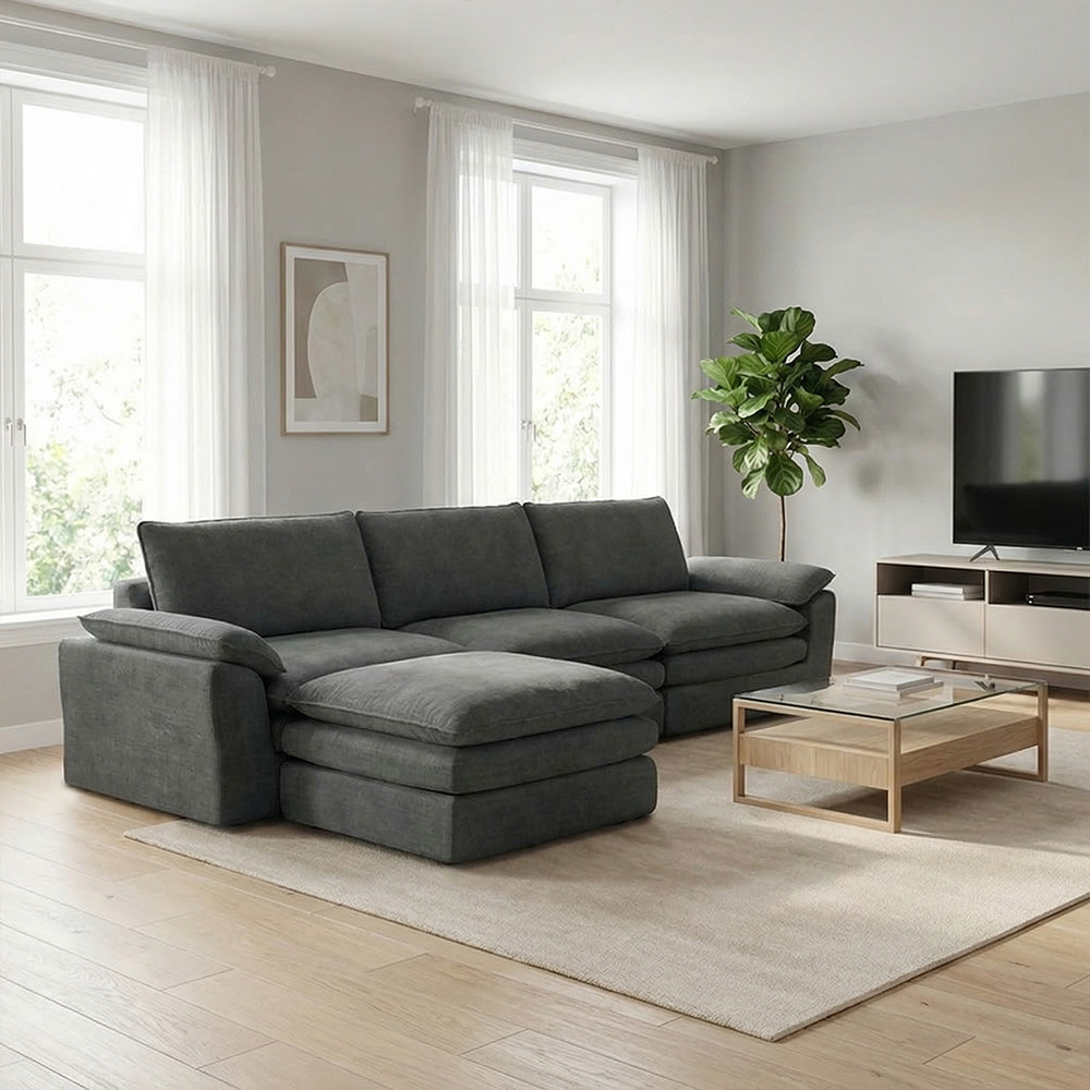 Oversized L-Shaped Boneless Couch, Modular Sectional Sofa Bed W/ Movable Ottoman gallery