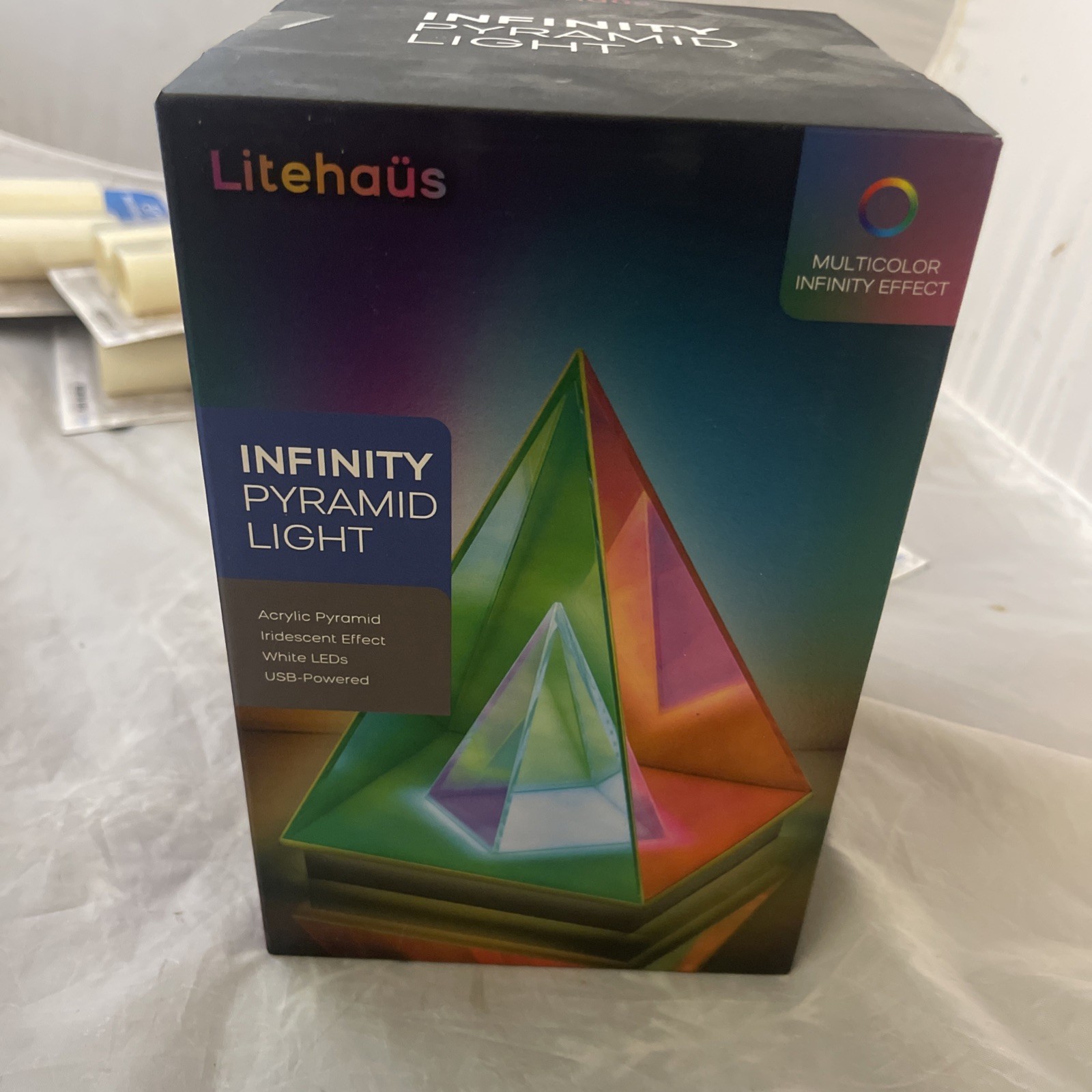 7.7 in. Iridescent Acrylic Indoor Infinity Table Light Pyramid New Sealed Box gallery