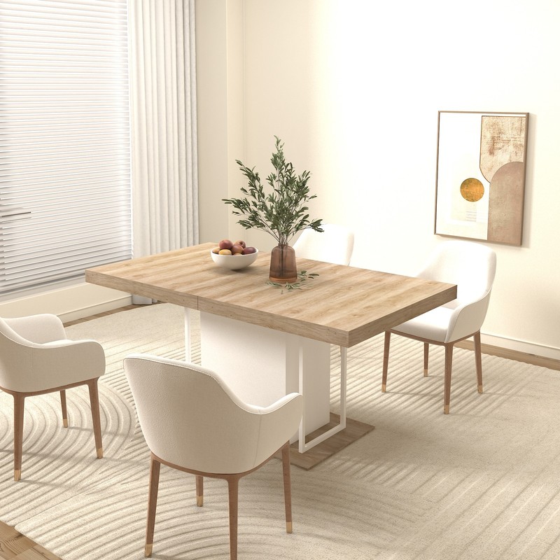 Rectangle extendable dining table for 6-10 people aged effect wood 160-200 cm gallery