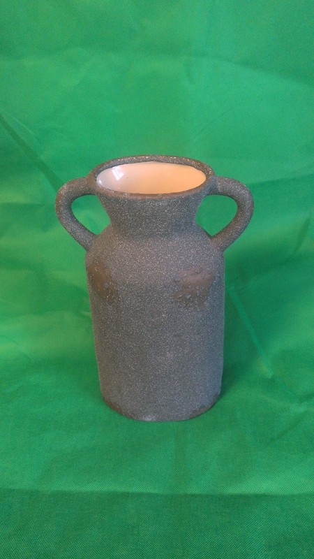 Rustic Textured Matte Gray Ceramic Vase with Two Handles gallery