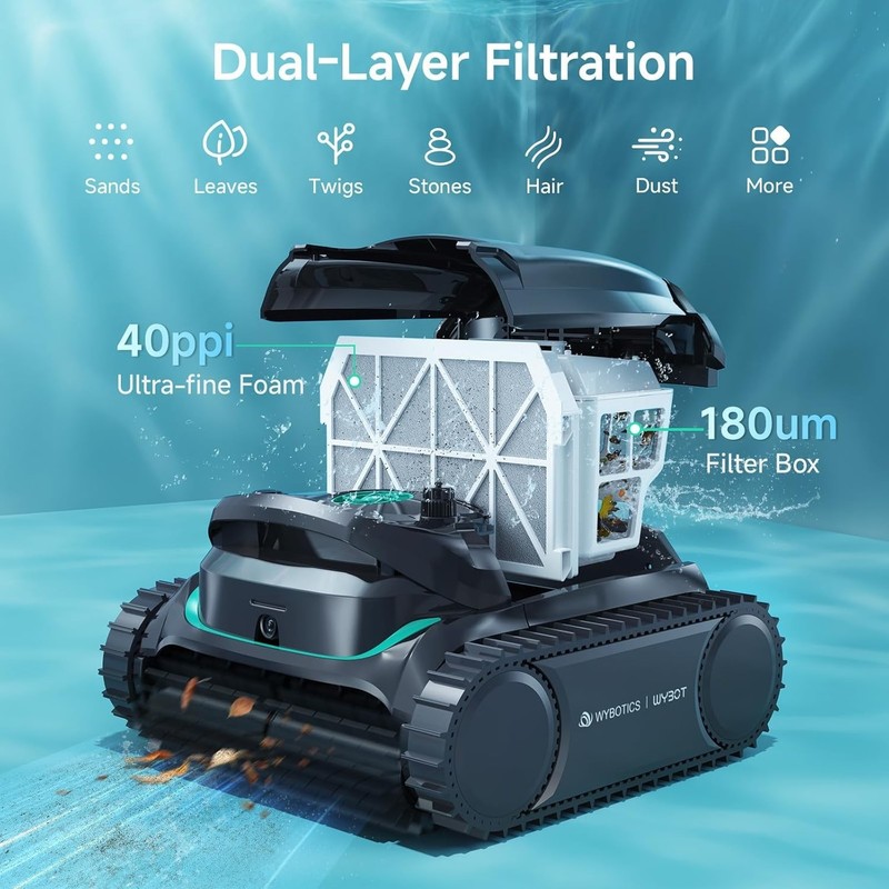 WYBOT M2 AI Pool Cleaner | App Control | 300min/4305sq.ft | 10,000mAh Brushless gallery