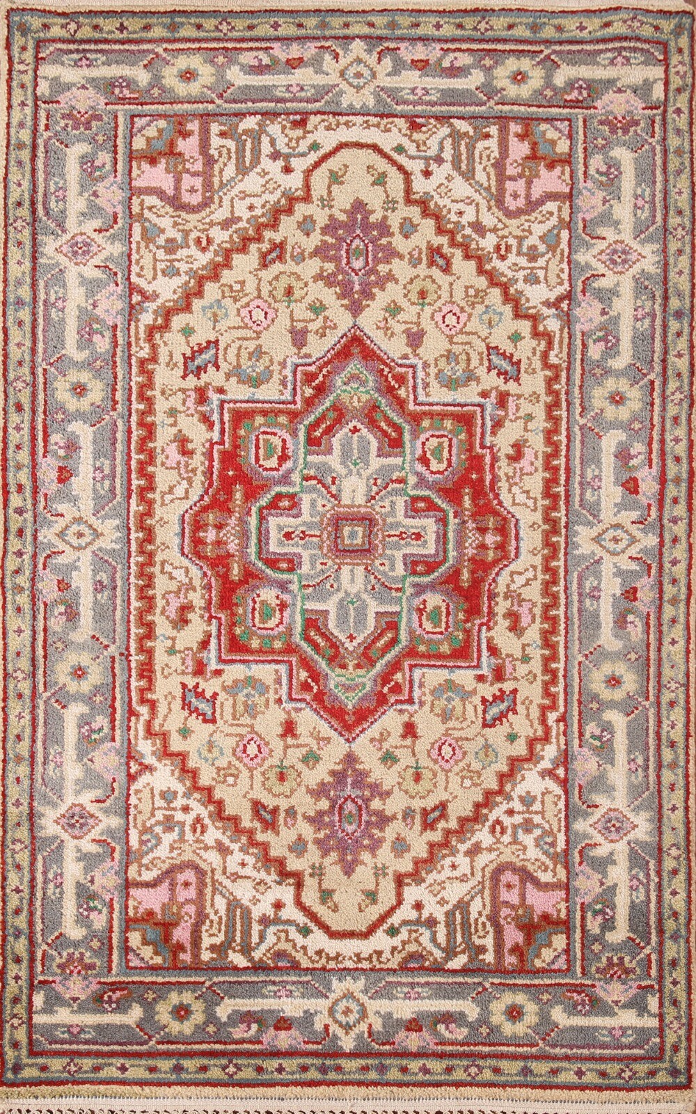 Geometric Light Gold/ Gray Heriz Serapi Oriental Rug 3'x5' Handmade Accent Rug gallery