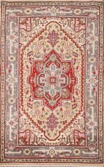 Geometric Light Gold/ Gray Heriz Serapi Oriental Rug 3’x5′ Handmade Accent Rug