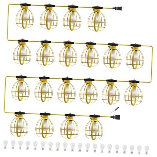 Construction String Lights, 20 Bulbs 200W 21000LM Work Lights with 20 200FT