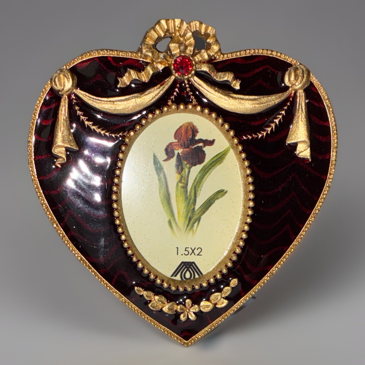 Victorian Style Heart Shaped Mini Photo Picture Frame Gold & Dark Burgundy Color gallery