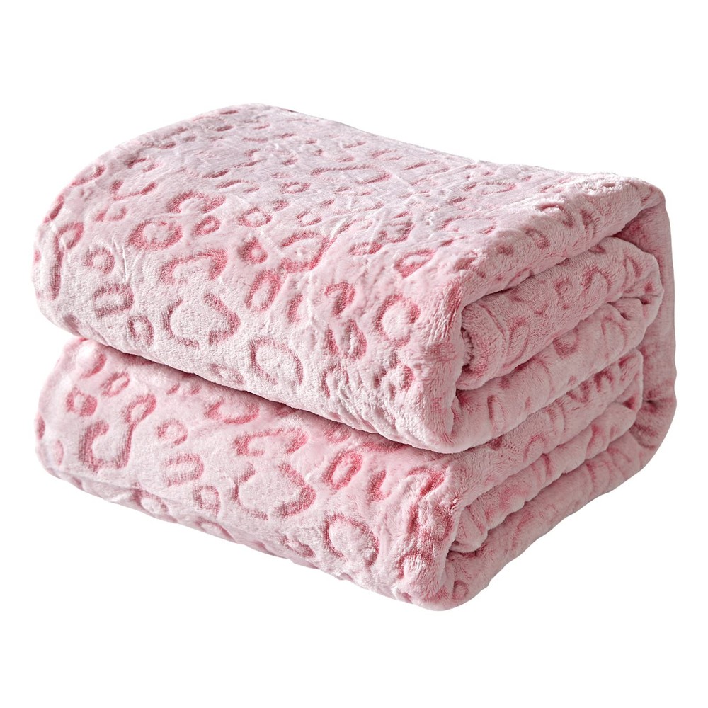 Leopard Print Throw Blanket, 60X80, Pink, Flannel Fleece, Soft, Lightweight