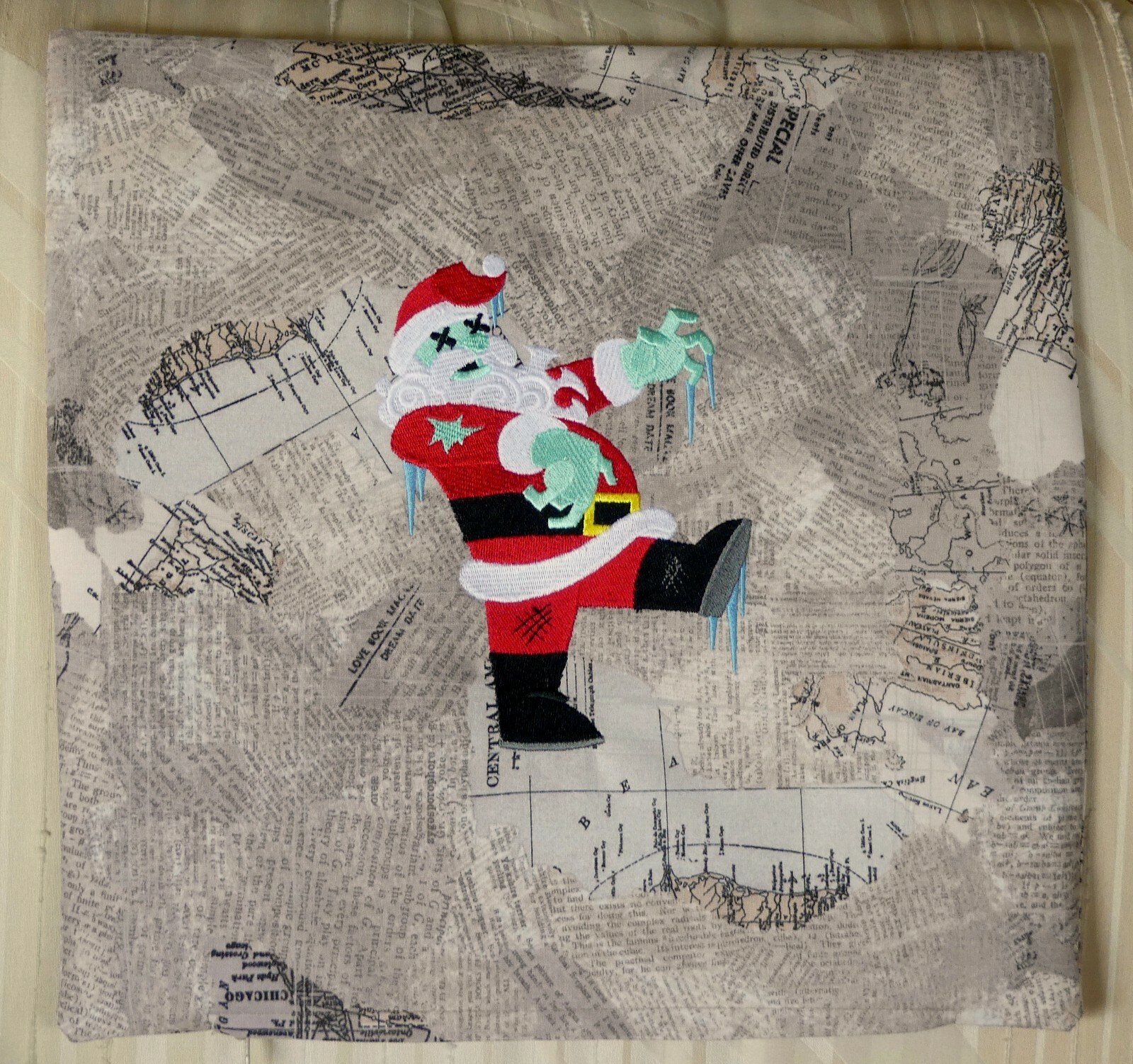 Embroidered Zombie Santa Christmas Pillow, 13.5x13.5" Zippered opening 2 Options gallery