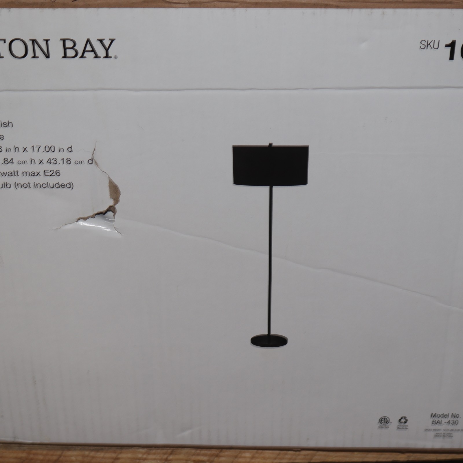 Hampton Bay 1-Light Standard Floor Lamp with Black Drum Shade Black &Gold 58.6" gallery