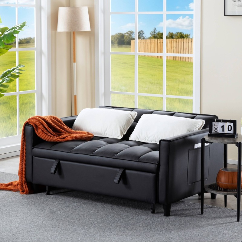 Convertible Sleeper Sofa Bed Loveseat Twin Pull-Out Velvet Storage Side Pocket gallery