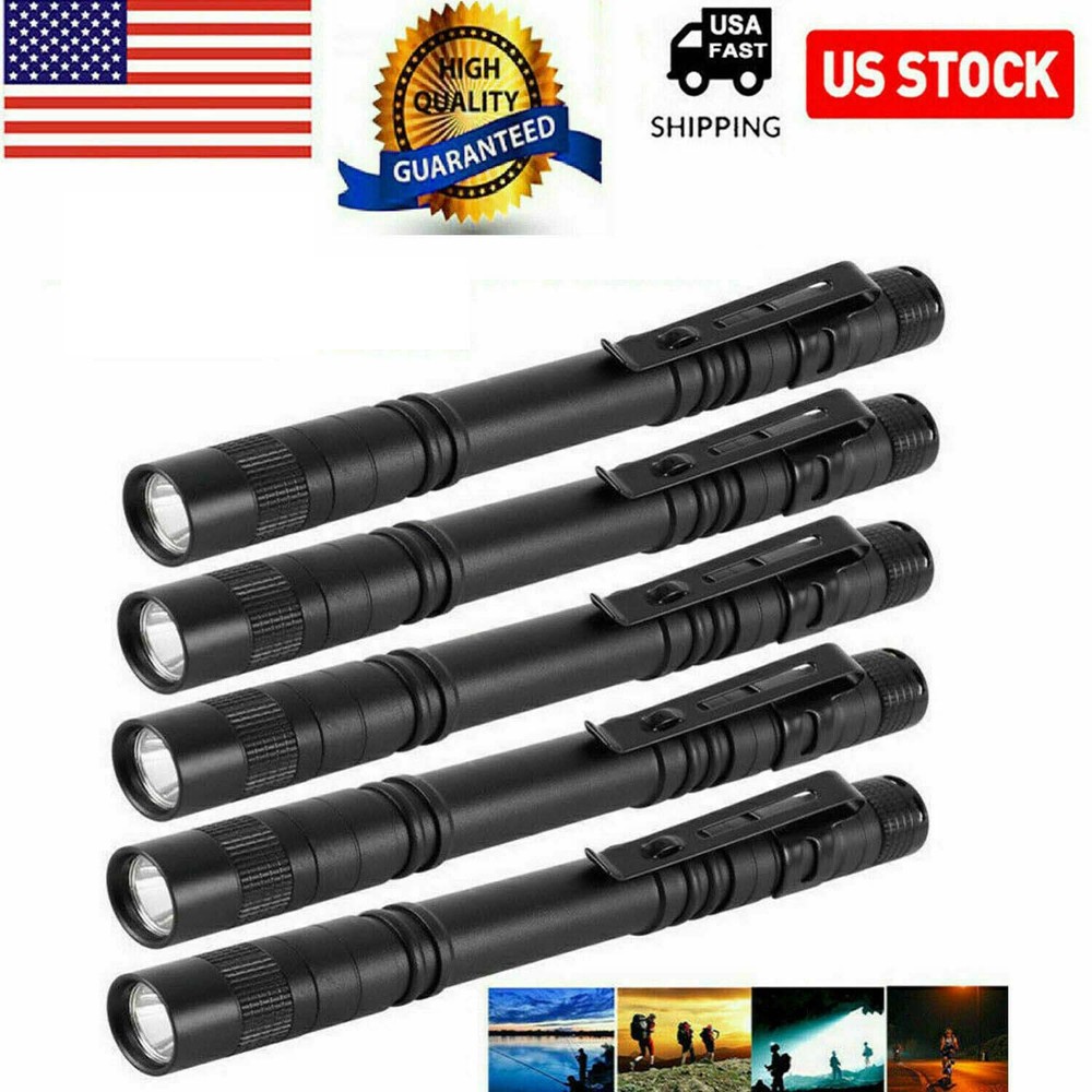 5 lot Pcs Flashlight Portable Pen Torch Lamp Clip Mini Light Penlight US