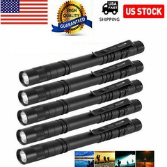 5 lot Pcs Flashlight Portable Pen Torch Lamp Clip Mini Light Penlight US