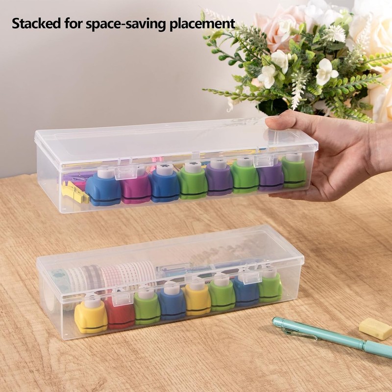 Clear Large Plastic Storage Container Box Hinged Lid Crafts Markers Pens Pencils gallery