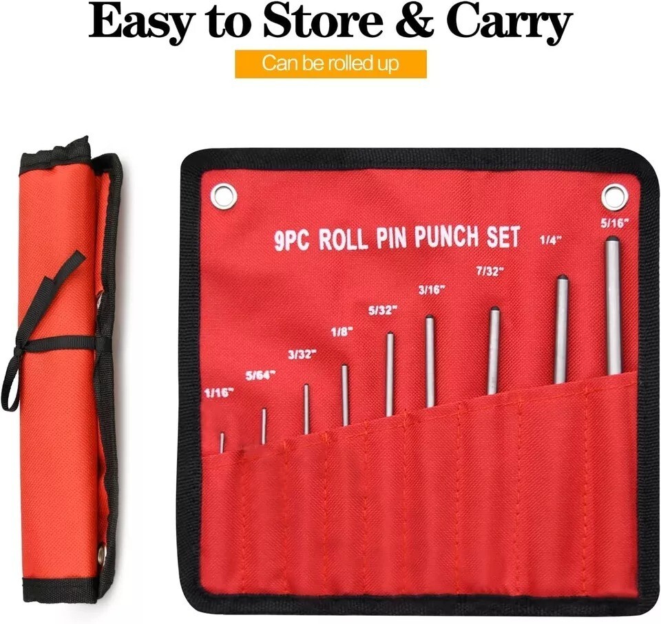 9pc Forged Steel Roll Pin Punch Set With Storage Pouch Jewelry Watches Gun Rifle gallery