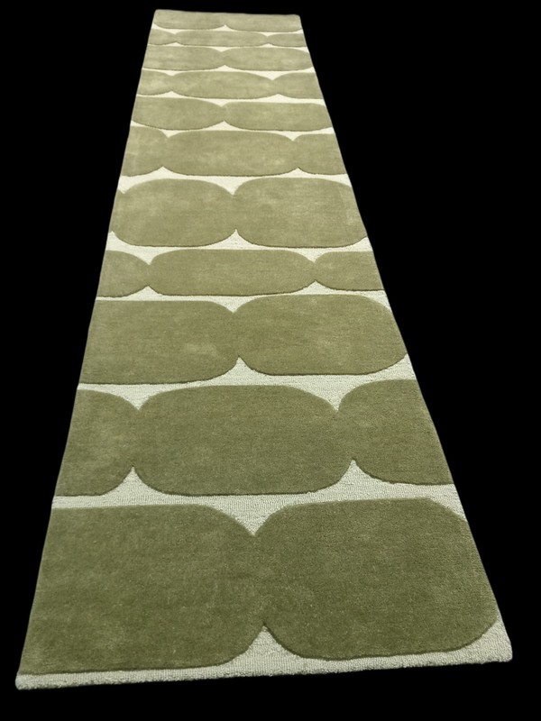 Hand Tufted Wool Runner Rug 3x50 ft Loop Cut Pile Modern Green Hallway Carpet gallery