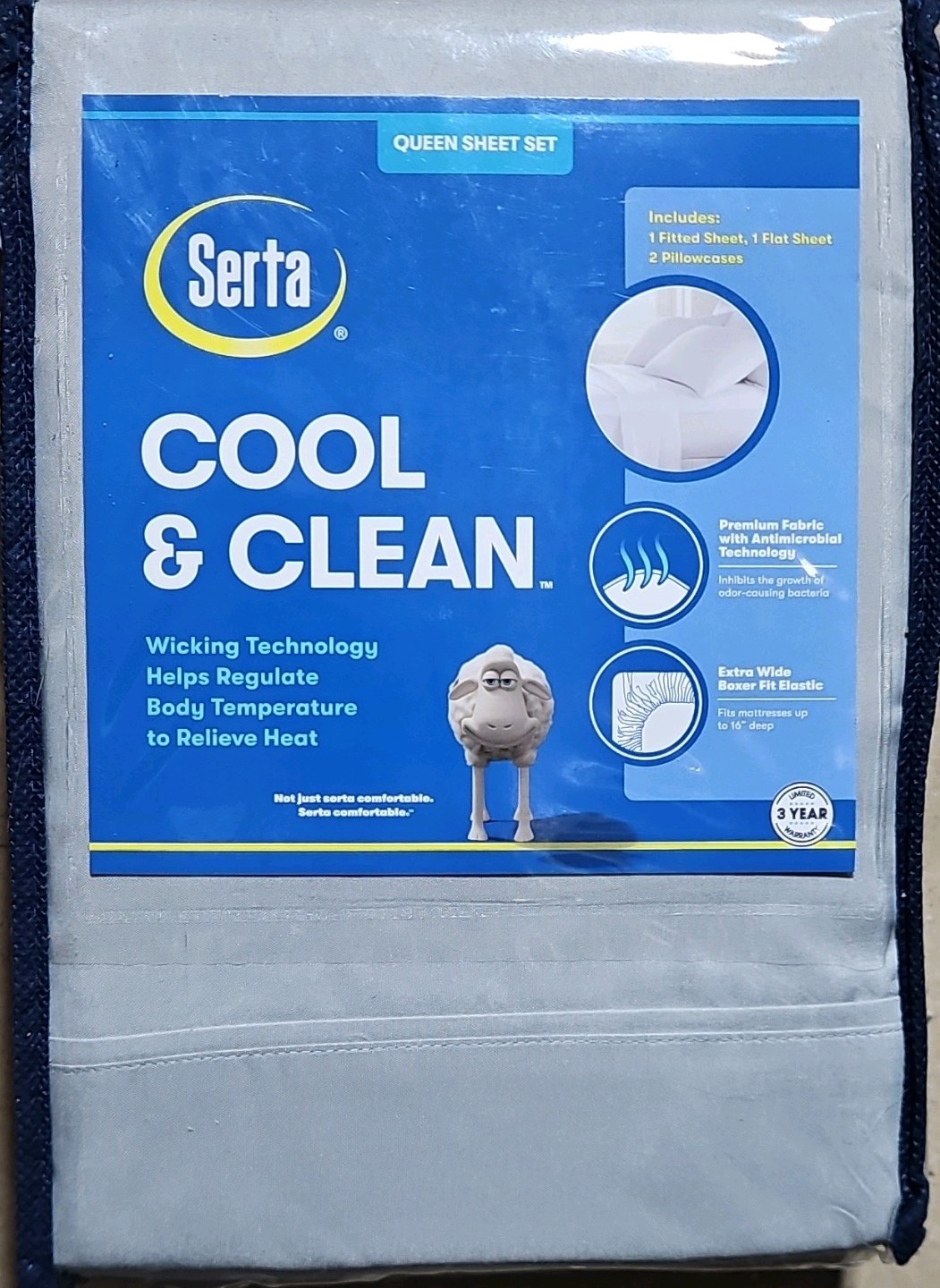 Serta Cool & Clean Queen Sheet Set Gray 4-Piece Cooling Antimicrobial Wicking gallery