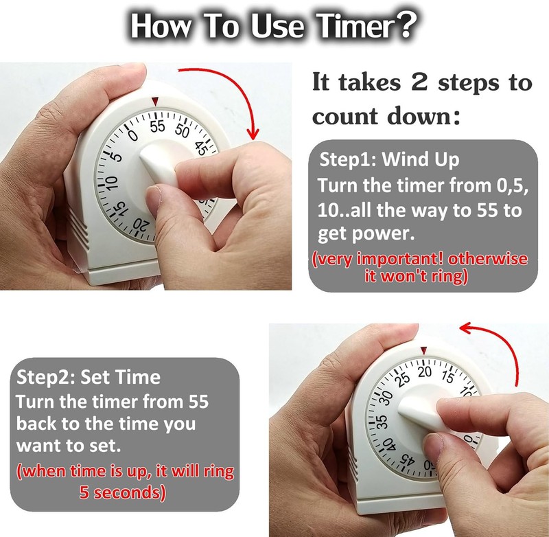 60 Minute Wind Up Timer, Visual Mechanical Timer with Loud Alarm, Manual Countdo gallery