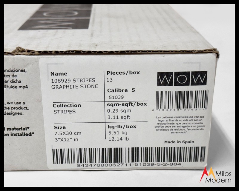 WOW Stripes Tile Black Graphite Stone - Spain 3x12 - 13 Pc/Box 48 Boxes Avail gallery