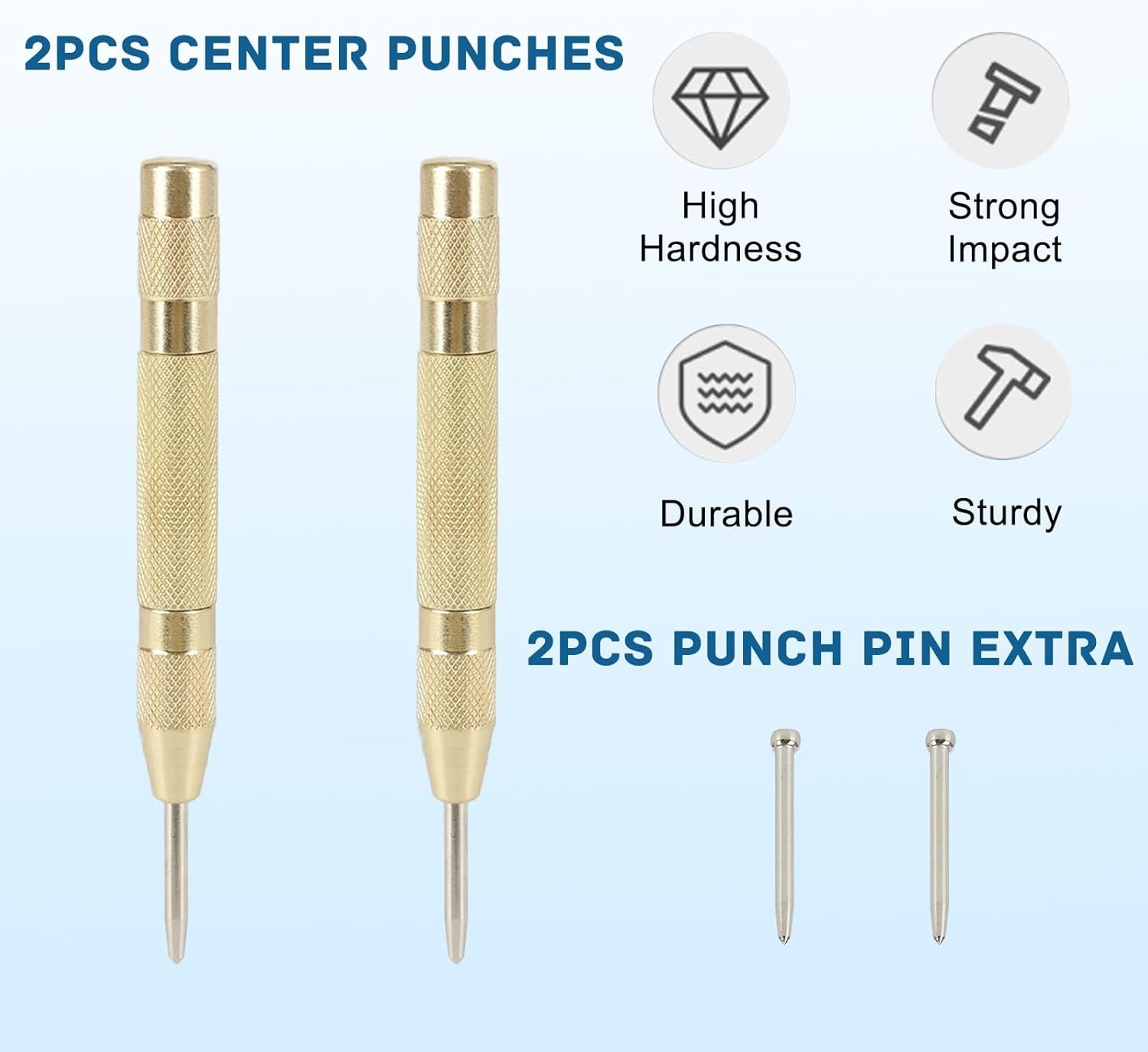 2PCS Automatic Center Punch,5'' Spring Loaded Center Punch, Heavy Duty Steel Adj gallery