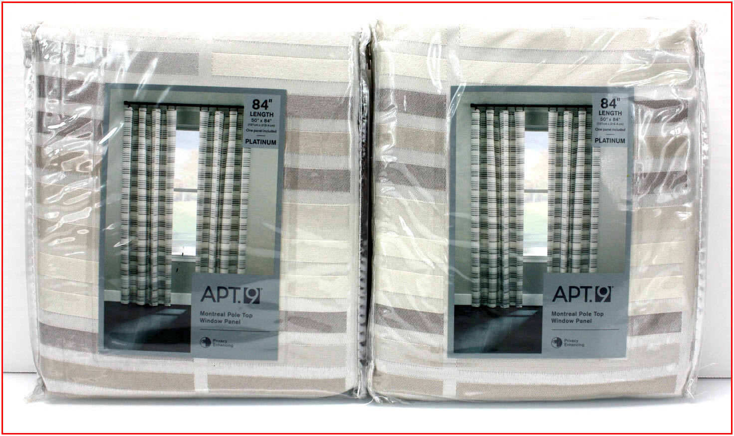 2 Panels- MONTREAL Window Drape Curtain - 84" Long -Silver Ivory Striped 🌟NEW🌟 gallery