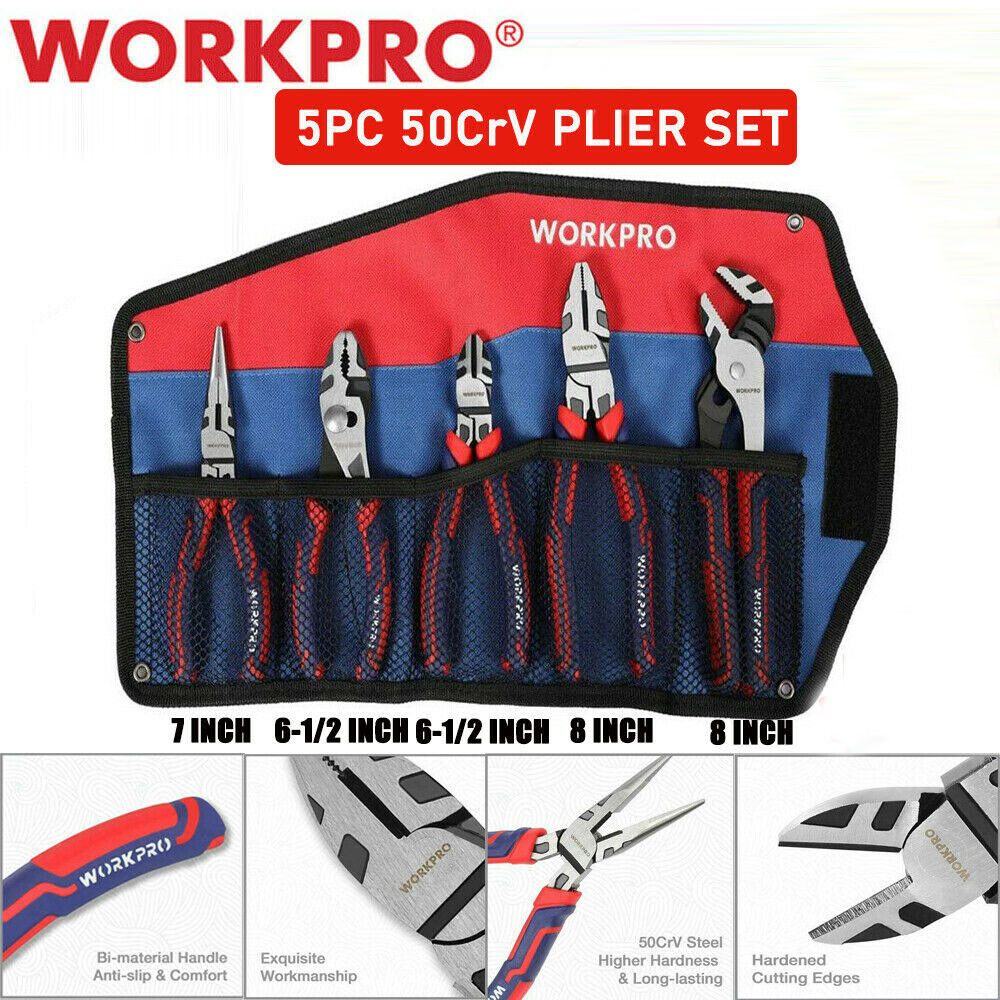 WORKPRO 5Pcs Plier Set Diagonal Groove Joint Linesman Long Nose Slip Joint Plier gallery