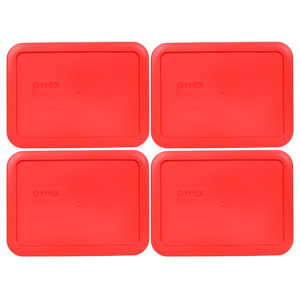 Pyrex 7210-PC Red Rectangle Plastic Storage Replacement Lid Cover (4-Pack)