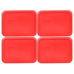 Pyrex 7210-PC Red Rectangle Plastic Storage Replacement Lid Cover (4-Pack)