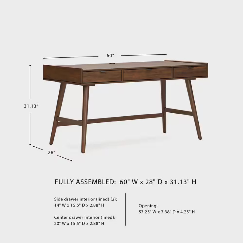 Lyncott 60 In. Rectangular Brown Wood Desk with 3 Drawer gallery