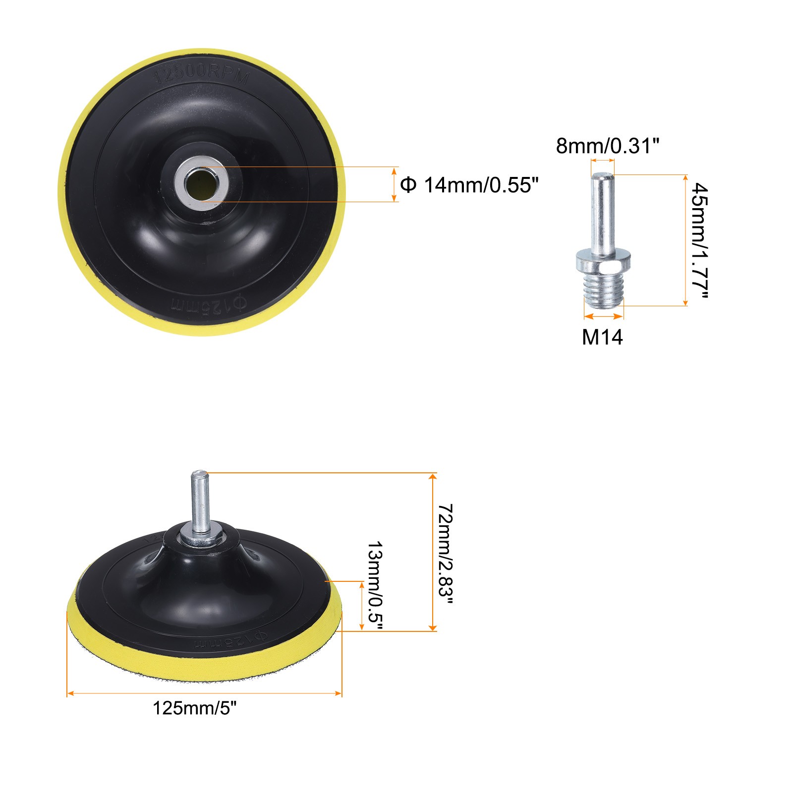 5 Inch Hook and Loop Sanding Disc Pads M14 Shank Yellow + Black, 1 Set 2pcs gallery