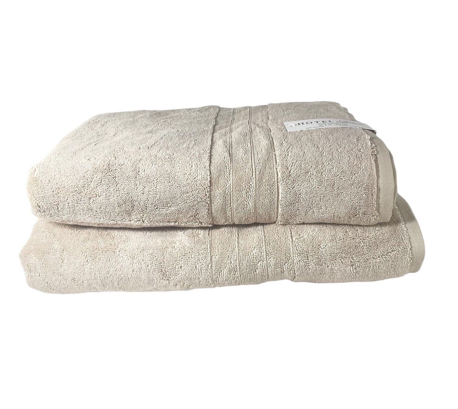 NEW Hotel Collection Turkish Bath Sheet & Bath Towel Beige 100% Cotton Set of 2 gallery