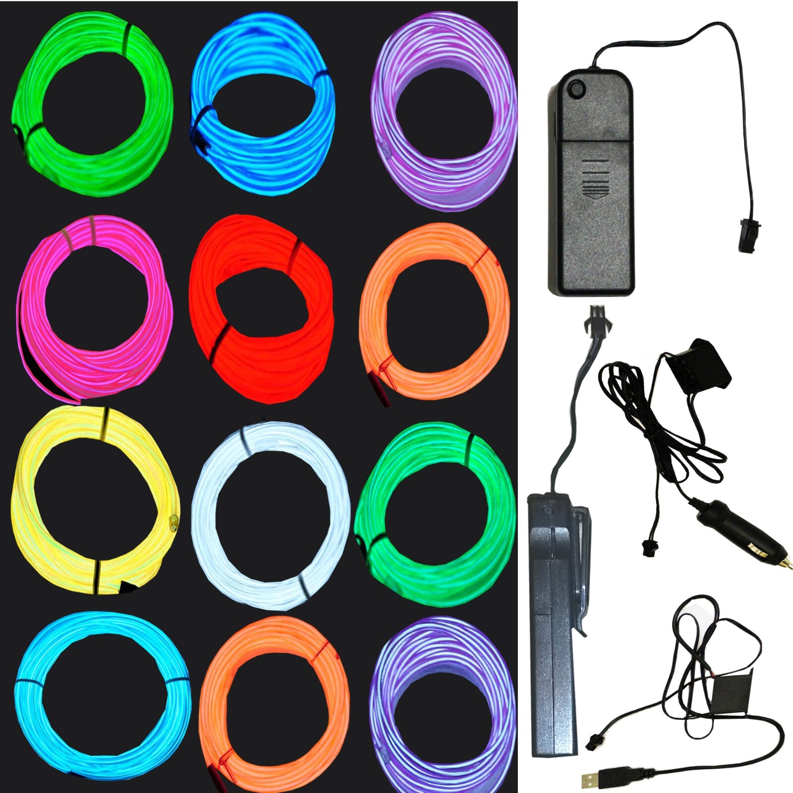 Neon LED Light Glow EL Wire String Rope Tube Car Dance Party [3.2 mm 5 mm Thick] gallery