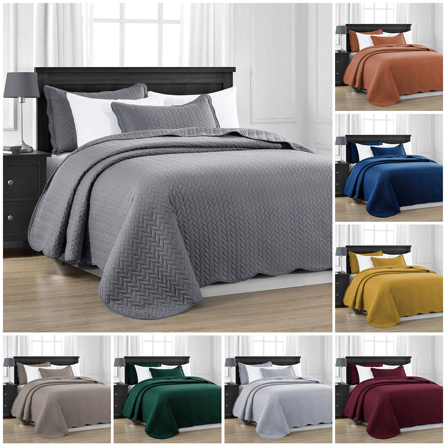 3 Piece Embossed Quilted Bedspread King Size Comforter Set Coverlet Bed Throws gallery