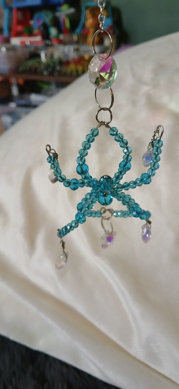 Handmade Hanging Beaded Light Blue Spider Crystal Suncatcher Car Charm gallery