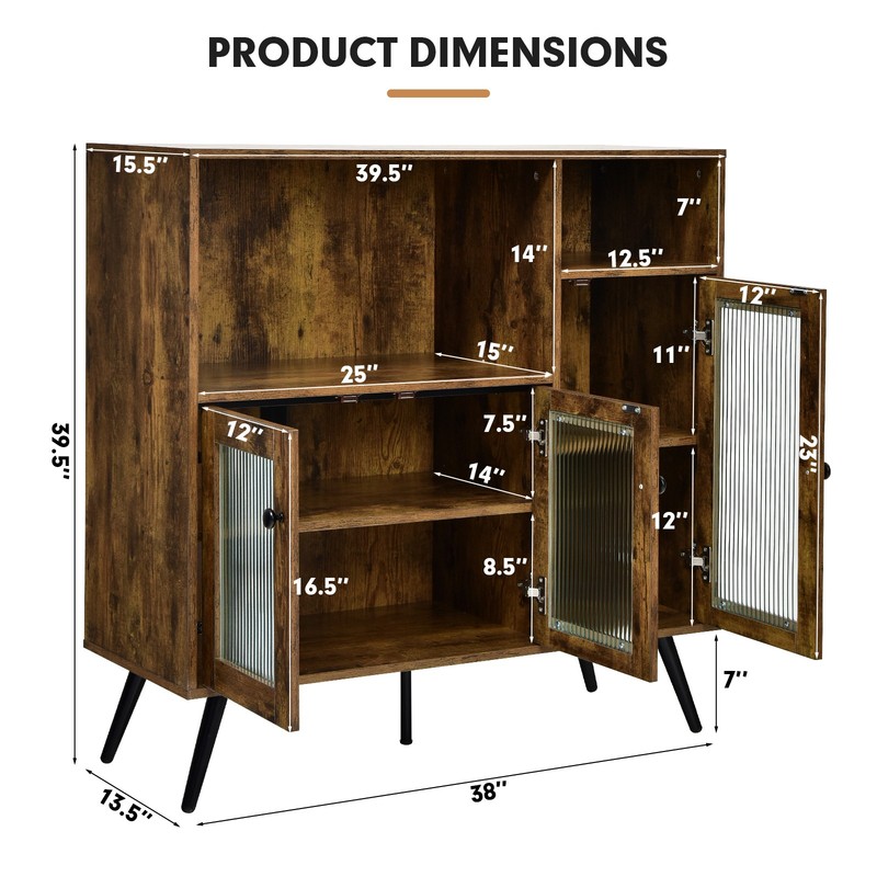 Industrial Buffet Sideboard Kitchen Serving Cupboard with Adjustable Shelves gallery