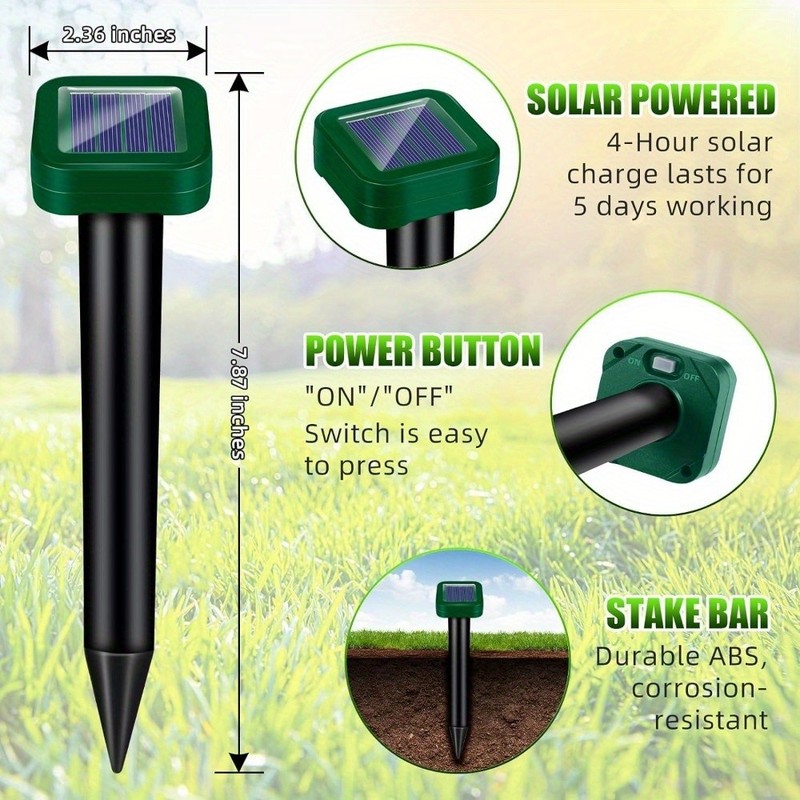 4 Pack Solar Powered Animal Repellent Stakes Waterproof Ultrasonic Sonic Spikes gallery