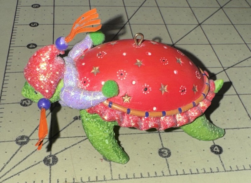 Whimsical Green Sea Turtle Red Shell With Beanie & Scarf Ornament Krinkles? gallery
