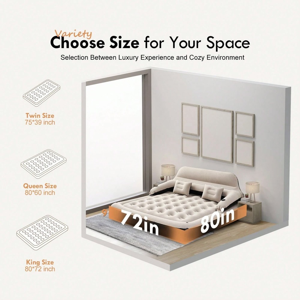 Inflatable Sofa Bed Camping Air Mattress Couch with Pillow No Pump