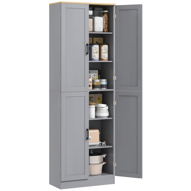 HOMCOM 67" Kitchen Pantry Storage Cabinet w/ Shelves, Distressed Gray gallery