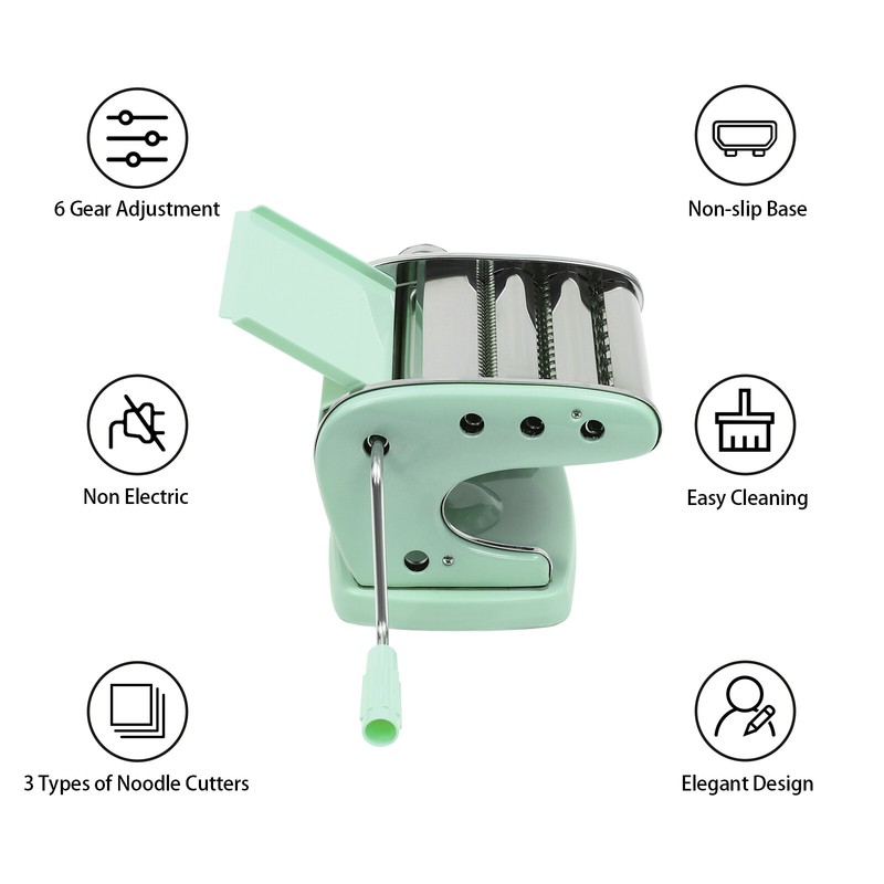 Manual Pasta Maker Machine with Adjustable Thickness Noodle Roller and Cutter gallery